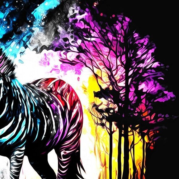 8x8 Framed Zebra Fantasy‎ Wall Art Watercolor Oil Painting Print - Picture 5 of 9